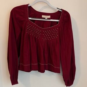 LOFT Burgundy Embellished Blouse
